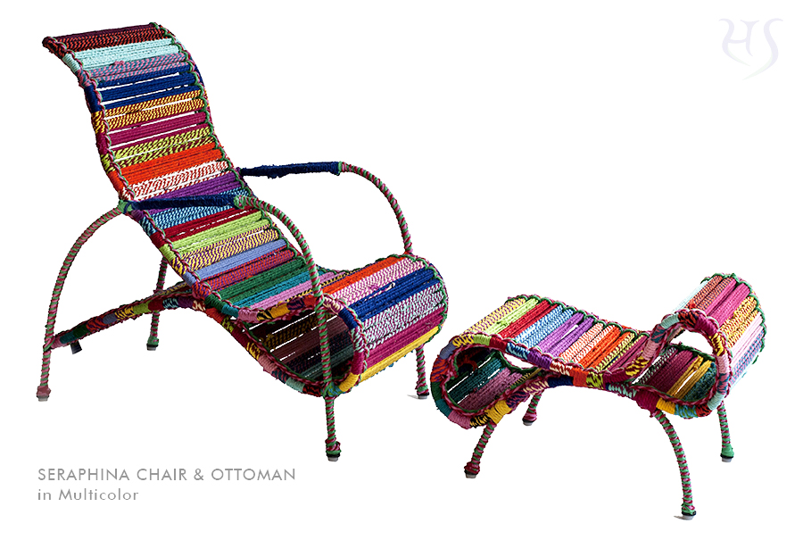 Seraphina Chair & Ottoman in Multicolor Katran Collection by Sahil & Sarthak